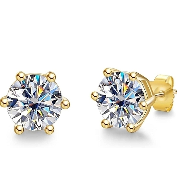 Certified 18k Yellow Gold 2.0cttw Diamond Stud Earrings Moissanite 925 Gift - Picture 2 of 3